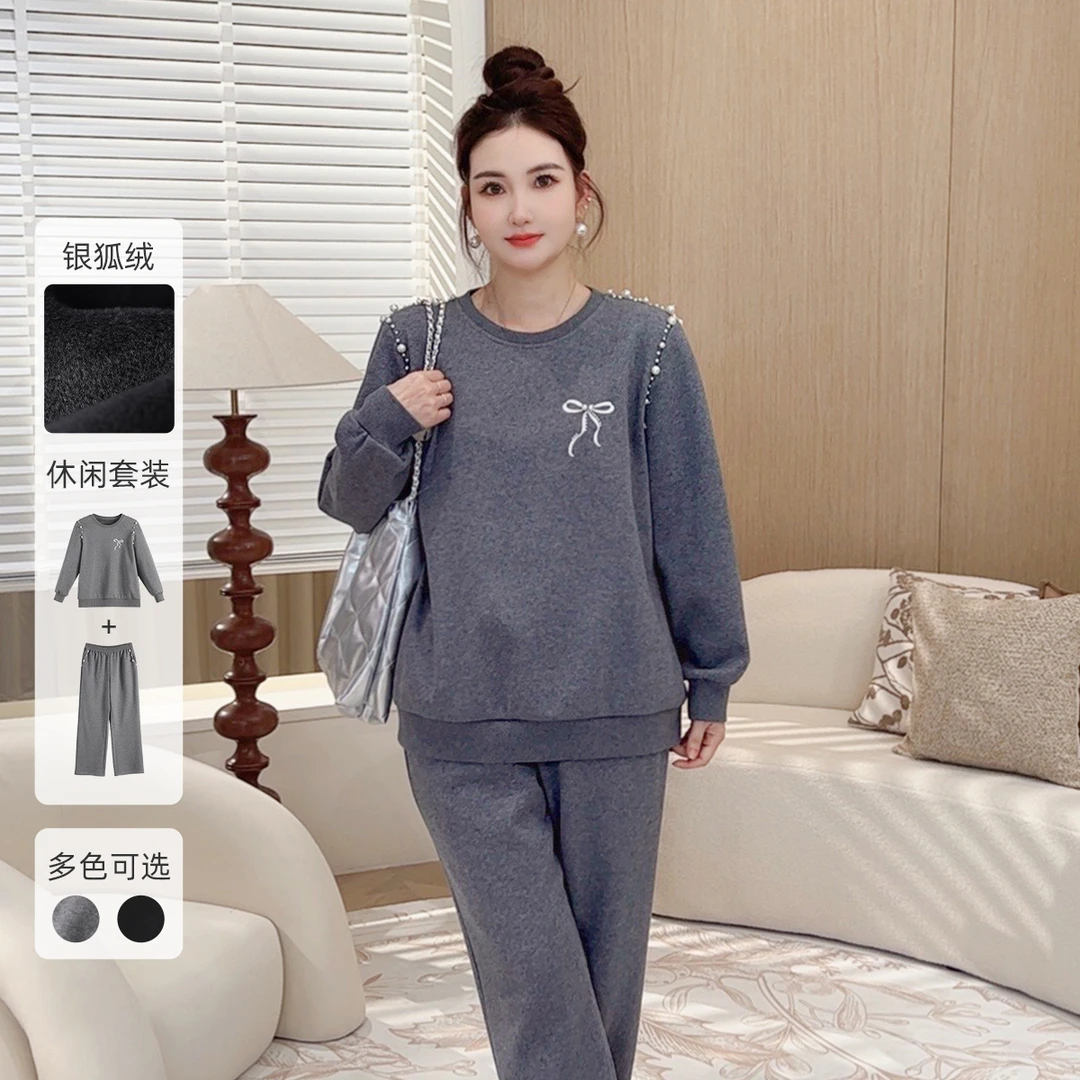 【卫衣套装】MsShe大码女装春钉珠蝴蝶结S~E2410033