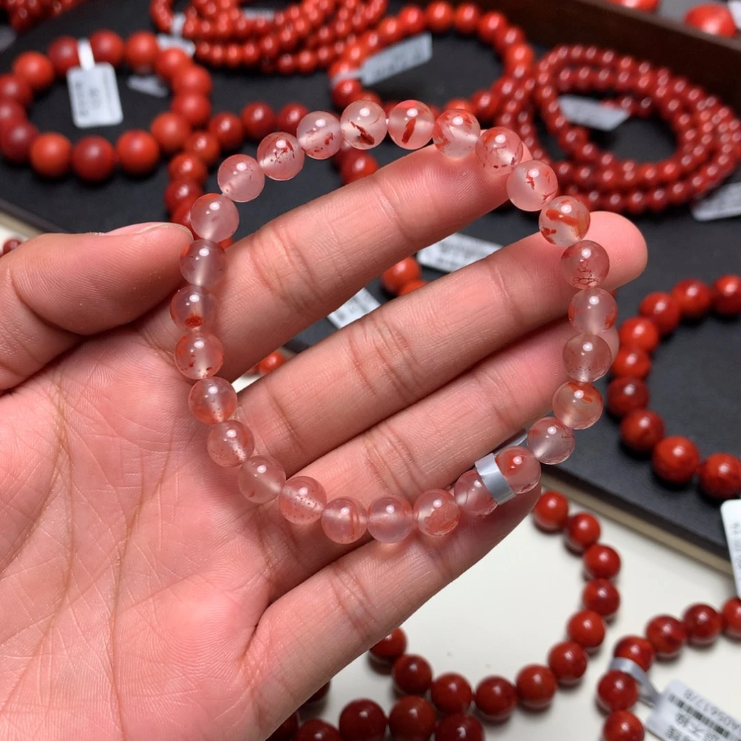 南红玛瑙未镶嵌手串7.1mm+冰飘圆珠手串