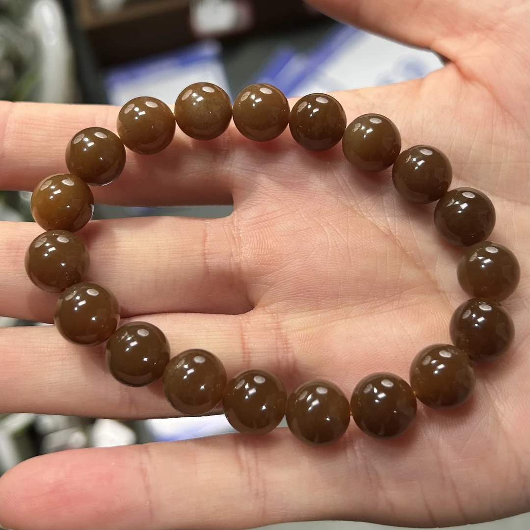 糖玉 A++++天然和田玉手串卡10mm时尚百搭黄色情侣经典素款单圈