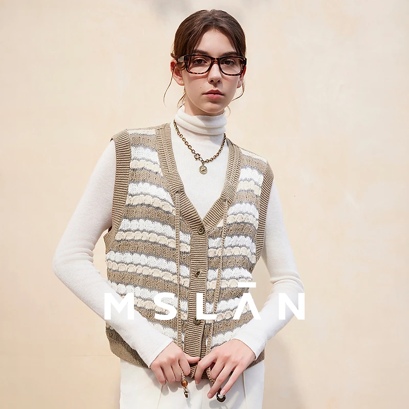 MSLAN【商场同款】时尚气质百搭马甲通勤新款肌理毛织马夹女MGAW049