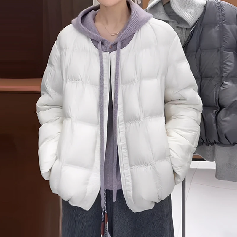 简约圆领短款棉服女2025冬季新款小个子宽松显瘦加厚保暖外套