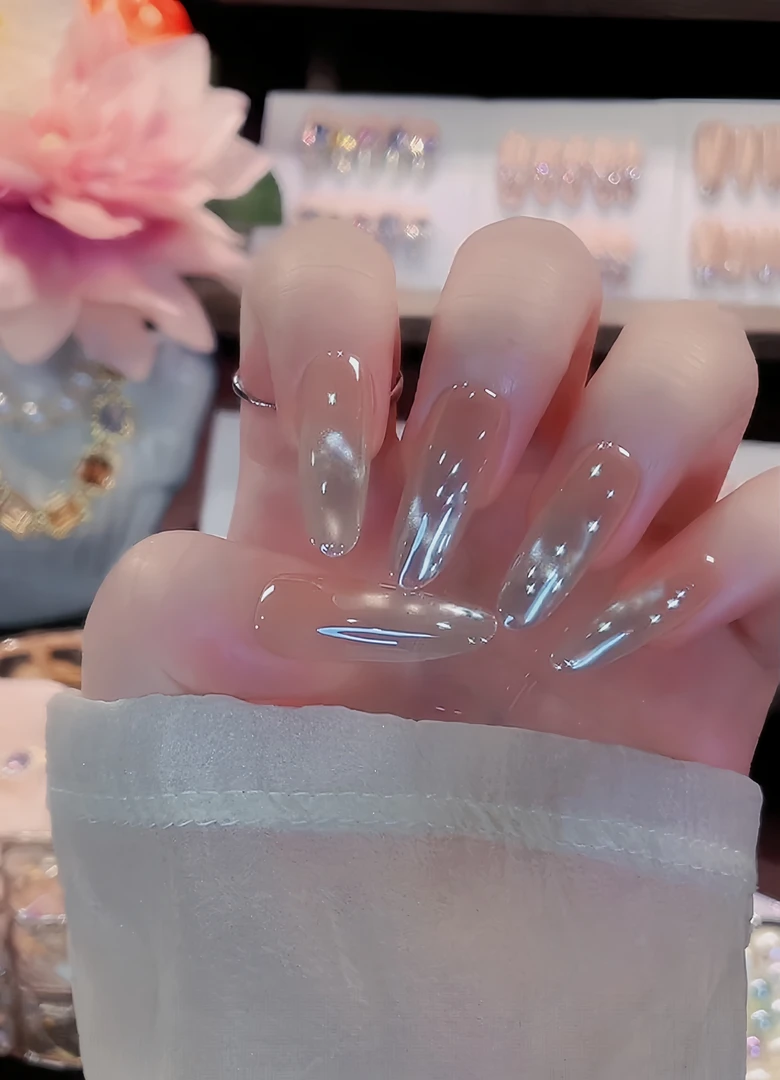 【追光】裸色渐变猫眼中长款穿戴甲2025爆款推荐气质日常穿戴甲片