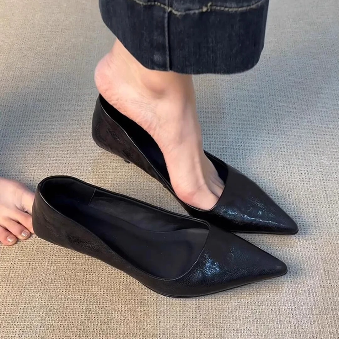 羊皮版~法式温柔百搭高跟鞋女浅口尖头气质职业鞋一脚蹬通勤单鞋