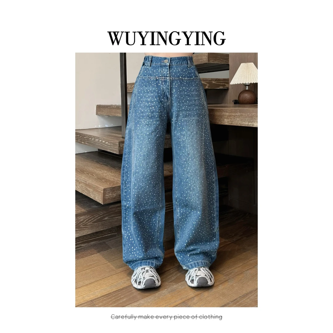 WUYINGYING【弧线满钻牛仔】欧货高品烫钻设计百搭早春弯刀牛仔裤