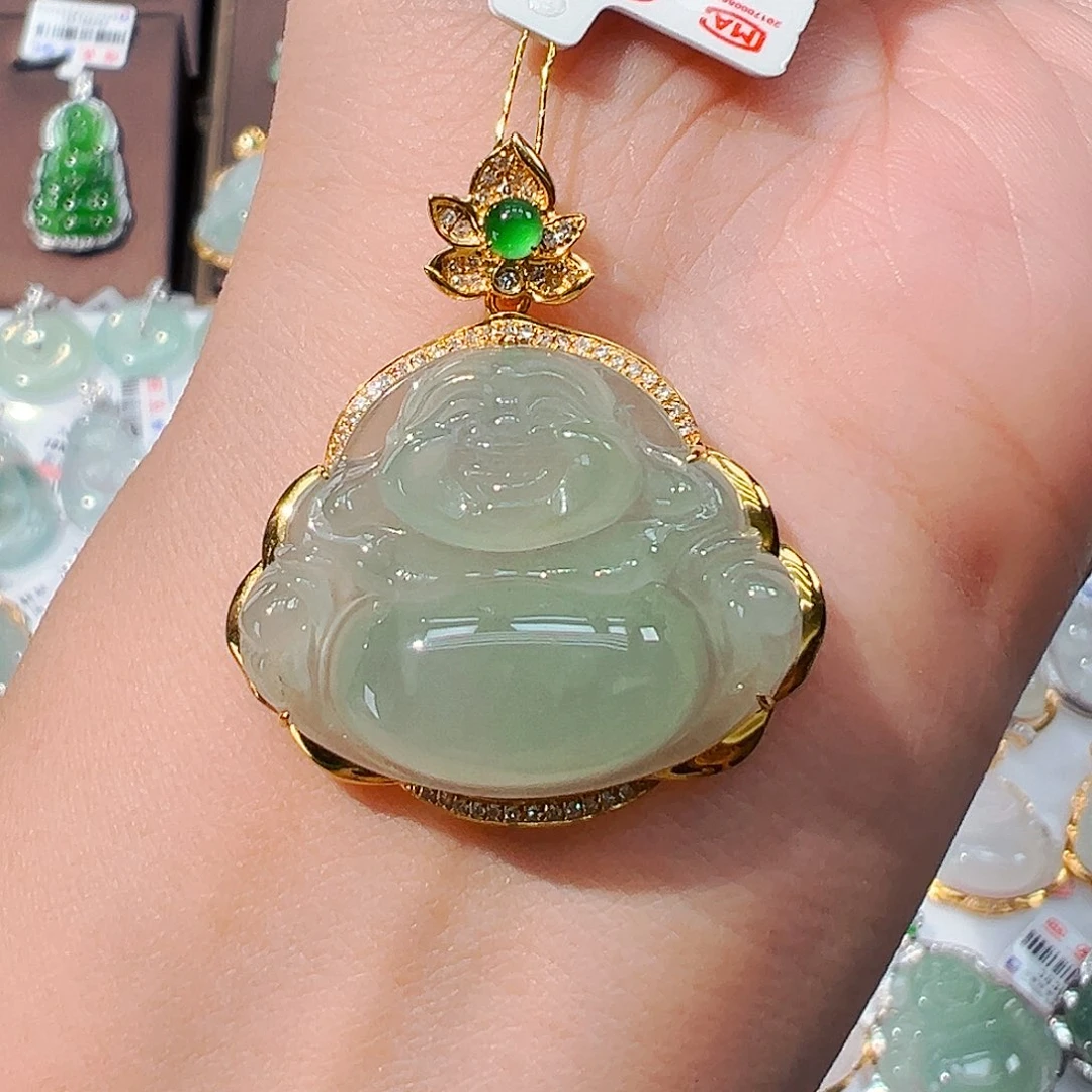 翡翠18K金镶嵌吊坠(不含链)佛公