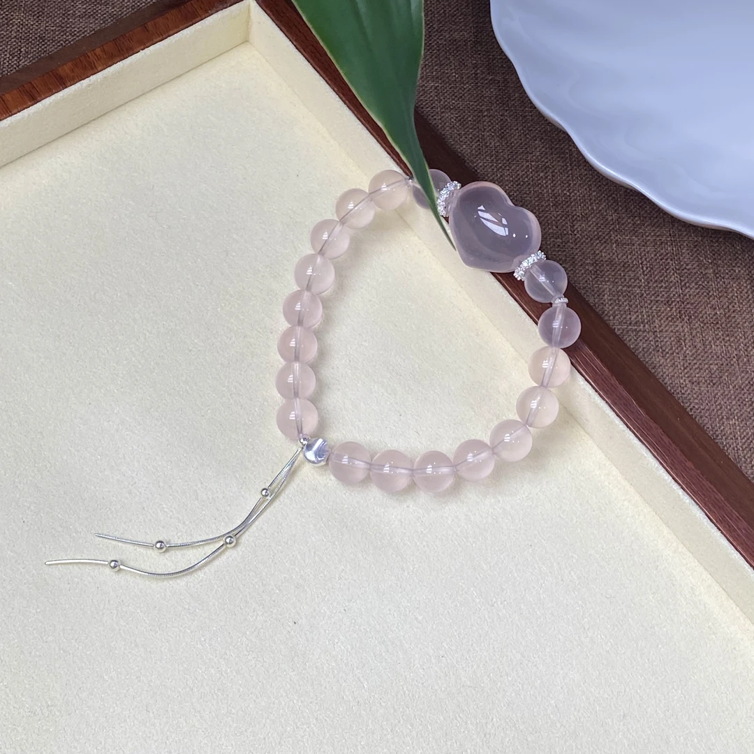 天然粉水晶爱心手链 C579