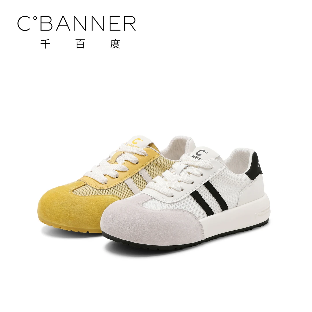 C.BANNER/千百度时尚平底休闲鞋2025新款百搭网面透气舒适德训鞋