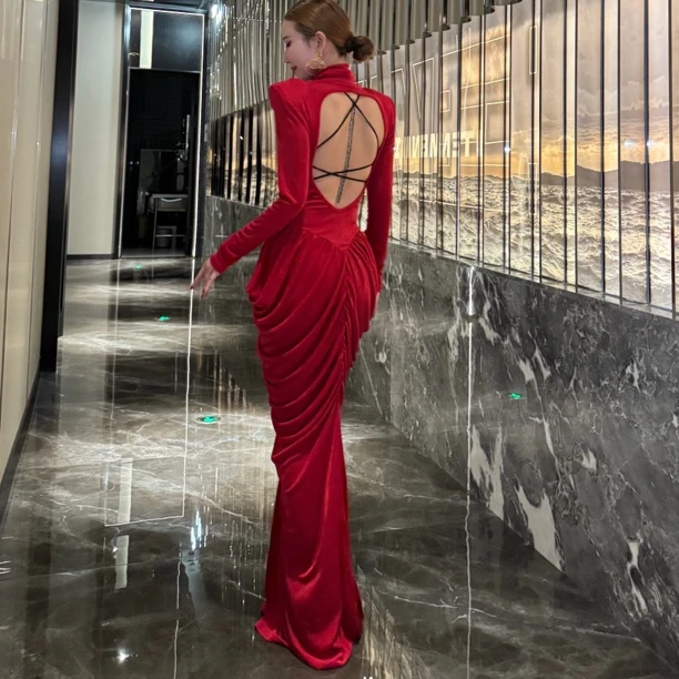 【Seven】月光爱心背褶皱弹力连衣裙波比长裙