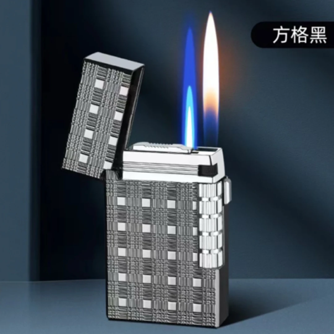 朗声黑网格纹打火机双火切换1808-2