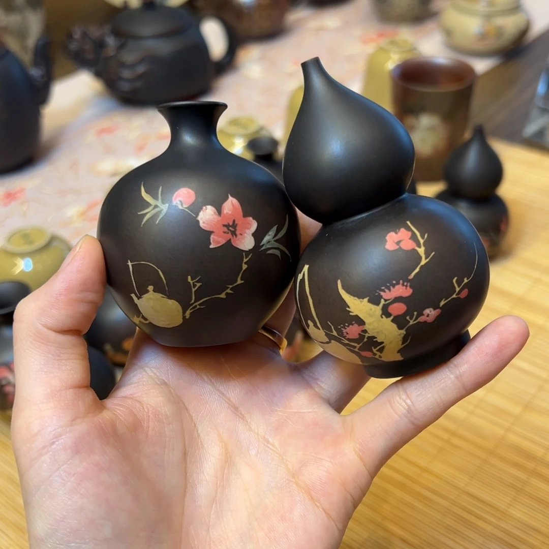 壶小*建水紫陶拾光老师刻填葫芦和盖置