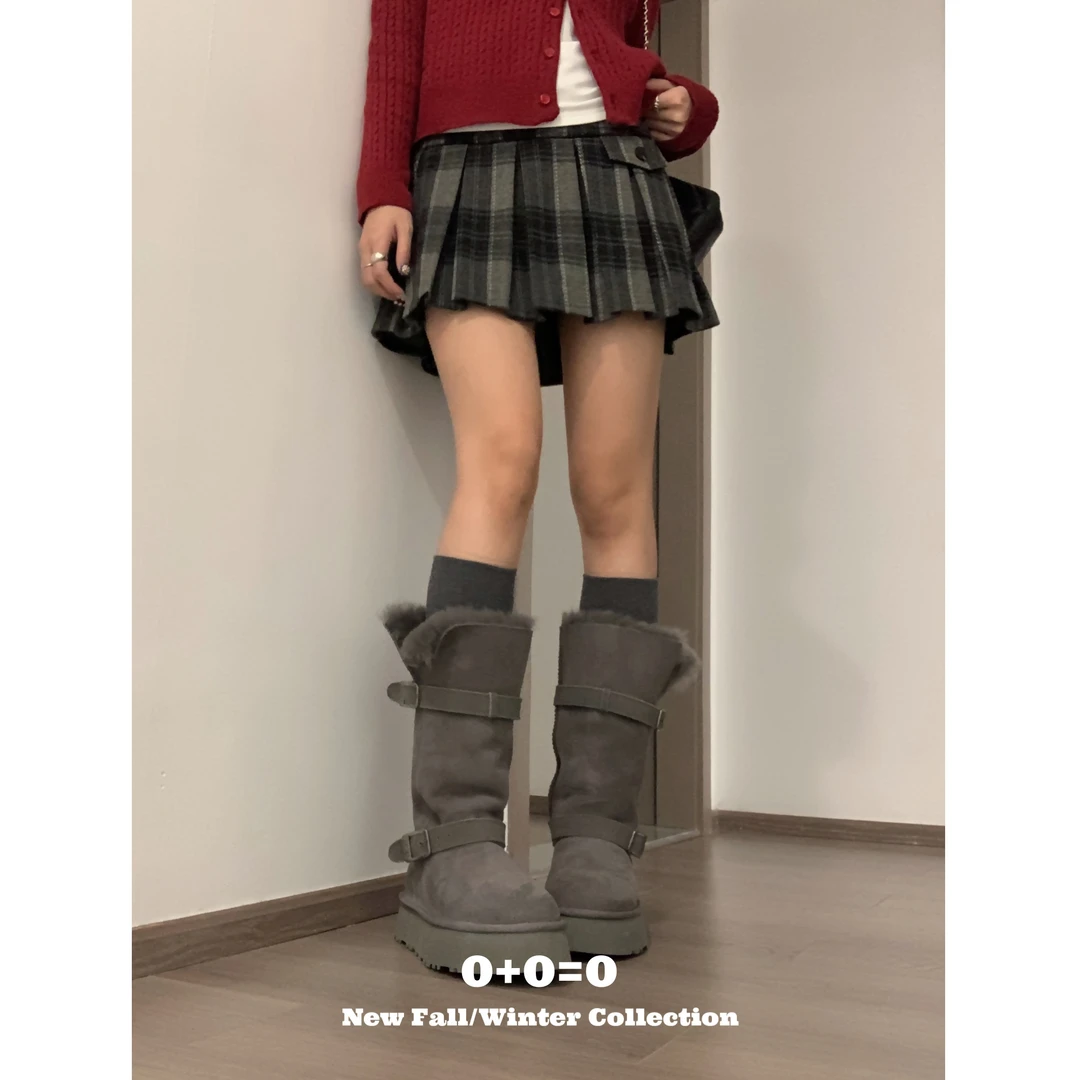 【灰系少女】磨毛厚款•内里防走光•百搭复古春秋半身裙百褶裙-6125#