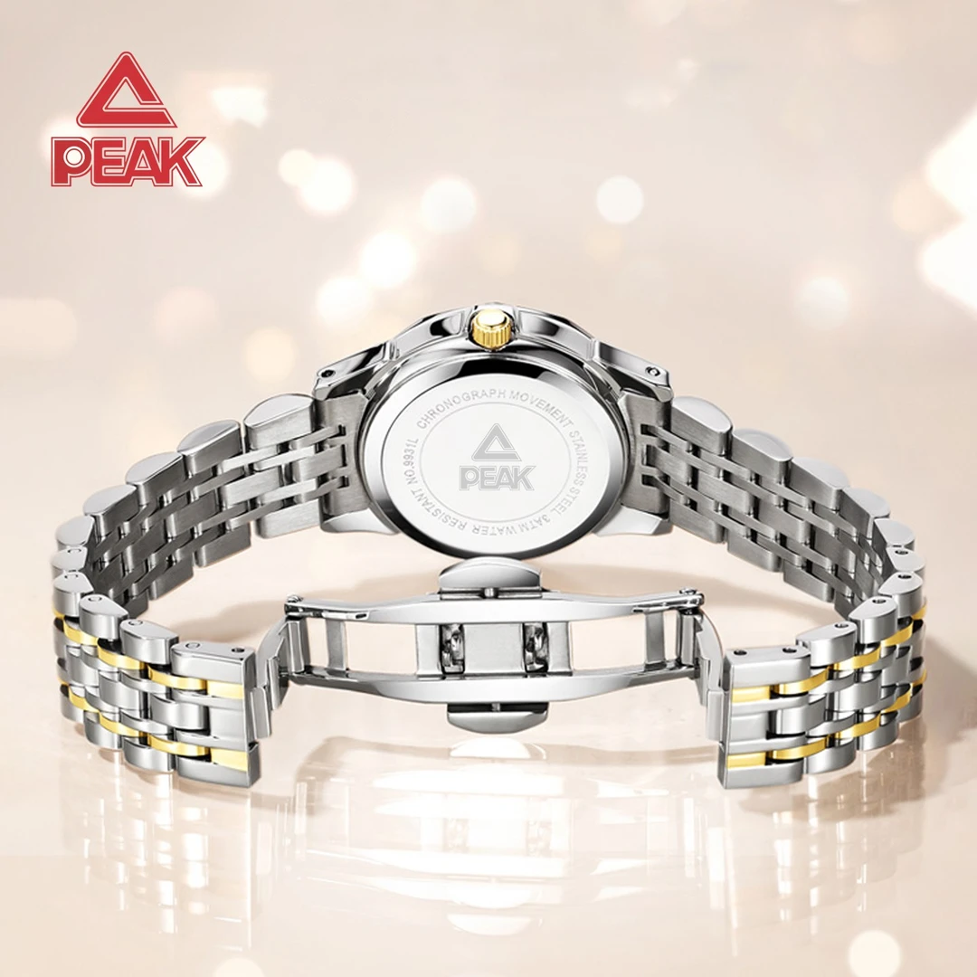 匹克女士ins风手表百搭双日历机械石英表女精致时尚防水精钢腕表