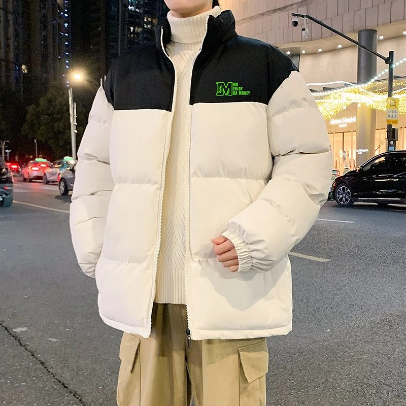 立领拼接羽绒棉服男秋冬季加绒加厚保暖撞色棉衣棉袄子面包服外套