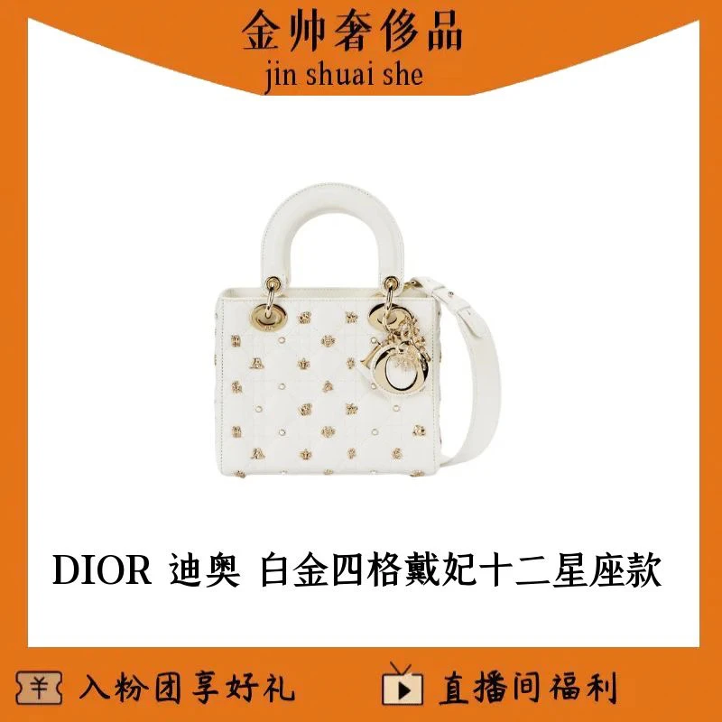 99新 DIOR/迪奥 白金/四格戴妃/十二星座款/手提/单肩包/B5173