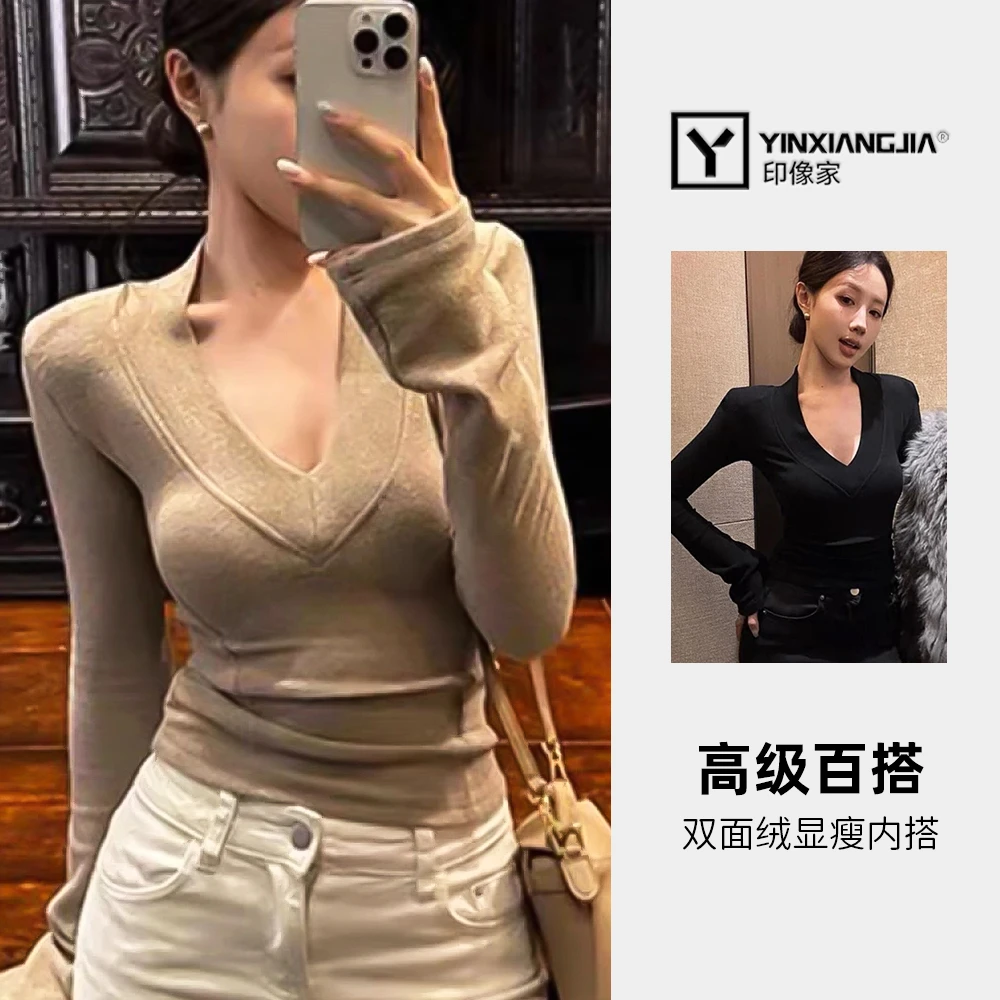 印像家【慕斯双面绒】春秋韩版气质高级感打底衫长袖百搭修显瘦内搭