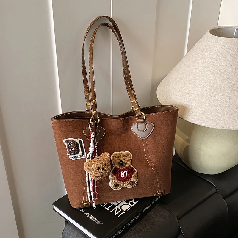 大容量复古手提托特包女式2025秋冬新通勤单肩包磨砂腋下包小个子