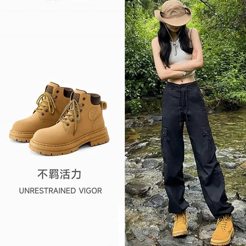 马丁靴女2025年秋季爆款英伦风女鞋工装短靴子厚底ins大黄靴防水