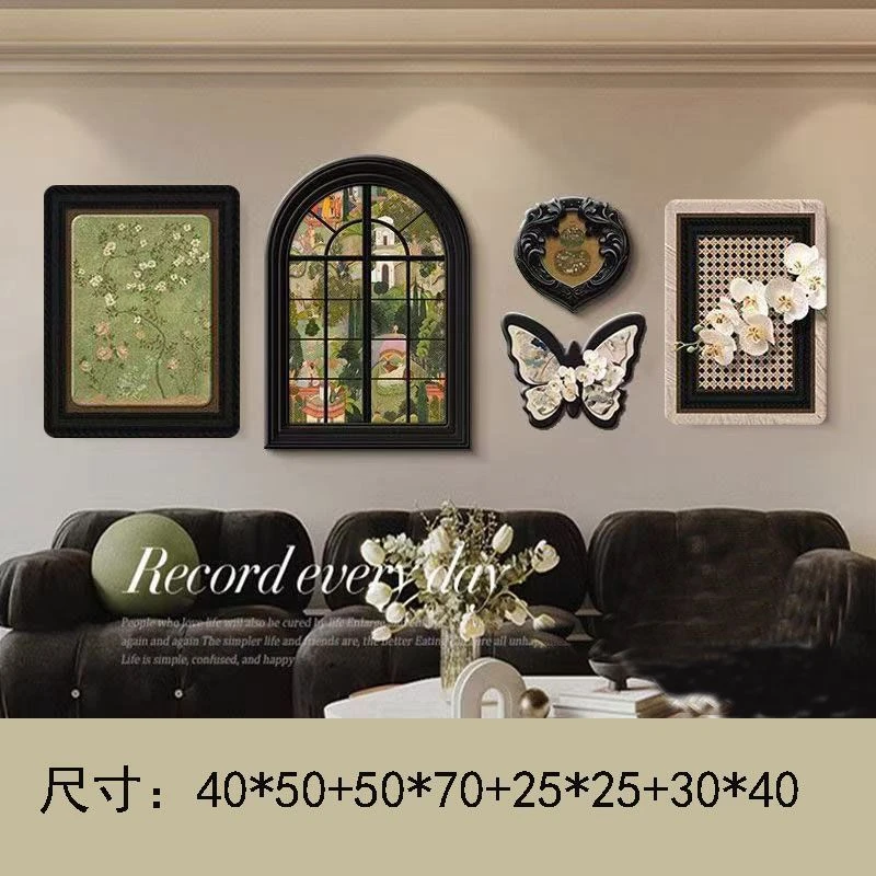 中古风艺术餐厅装饰画餐桌背景墙挂画法式高级感客厅壁画五联