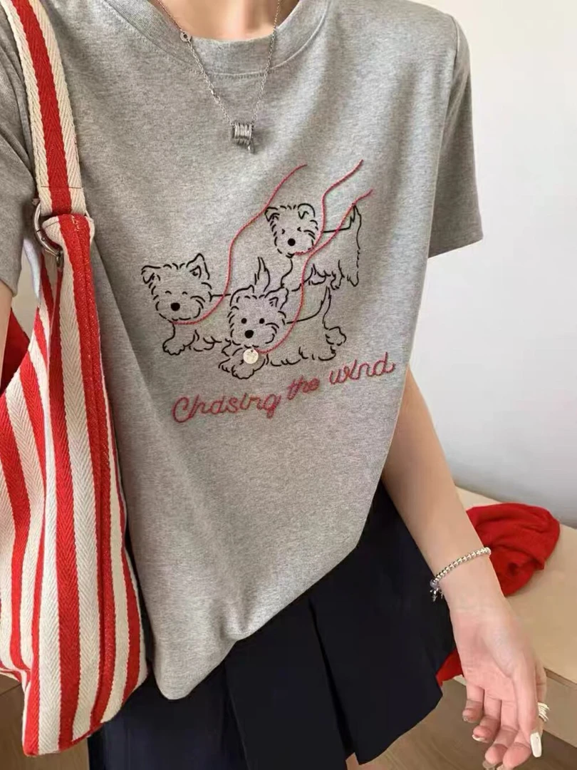 SUSU•【奔跑吧小狗】韩系重工刺绣短袖T