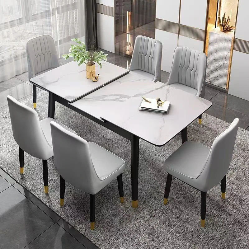 餐桌椅组合家用吃饭桌长方形饭桌子岩板小户型茶台茶桌伸缩餐桌