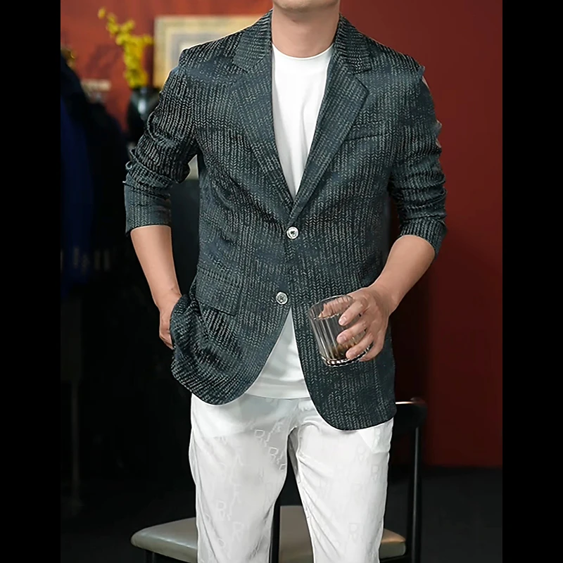 2025男士真丝西服修身休闲薄款小满提花夏季28姆米桑蚕丝西装上衣