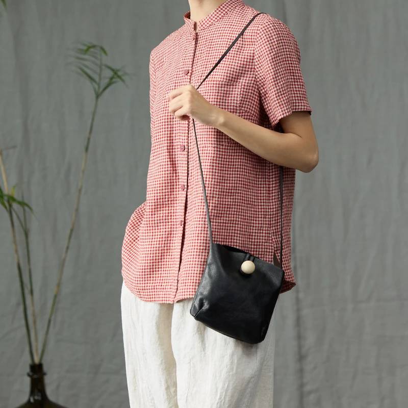 Q.TU意大利进口头层牛皮纯手工包包B066黑色高级精巧好看轻便实用