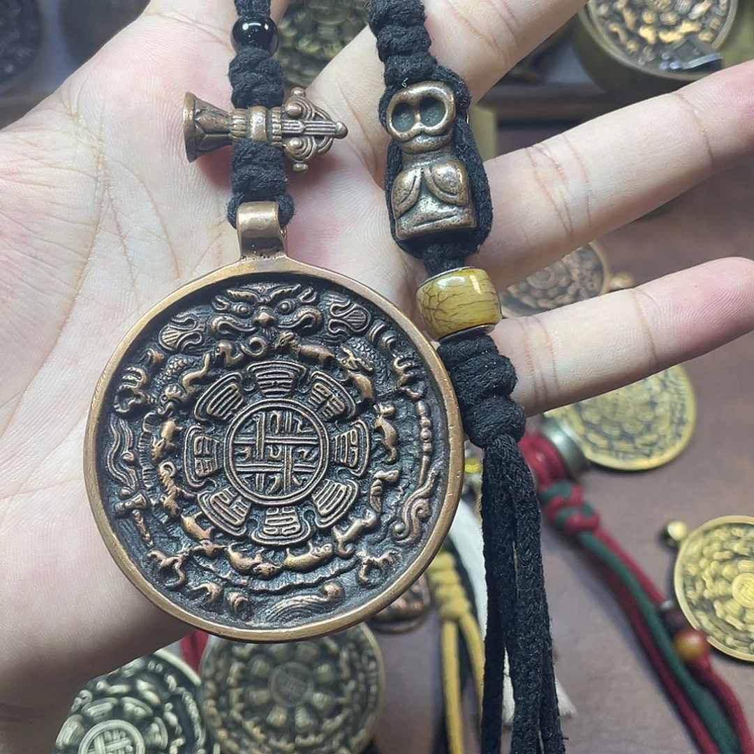 紫铜麟甲熊九宫八卦牌包挂