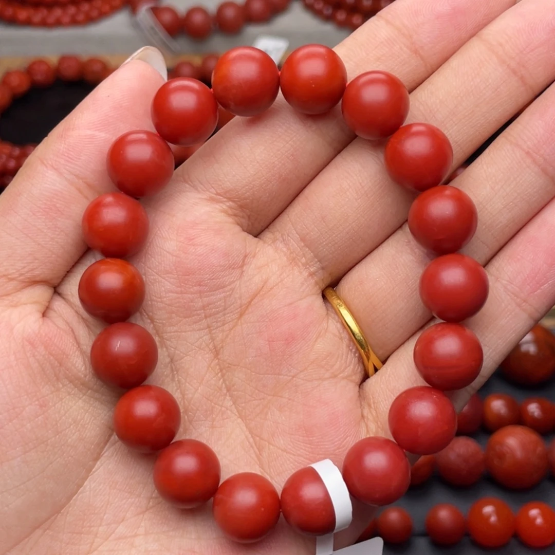 南红玛瑙未镶嵌手串Y11mm顶品收藏满红满肉锦红