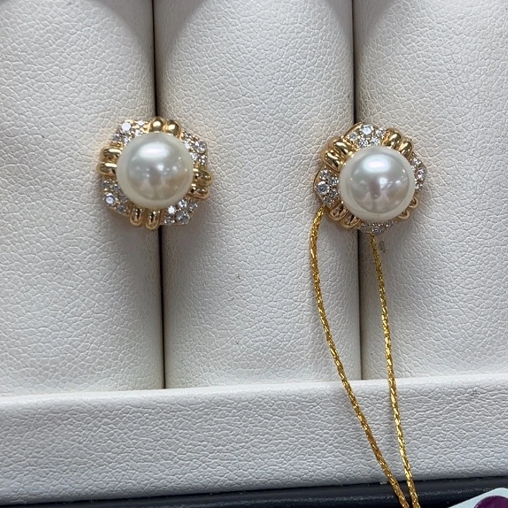 银S925镶嵌耳饰海水珍珠7-8mm AK 1号