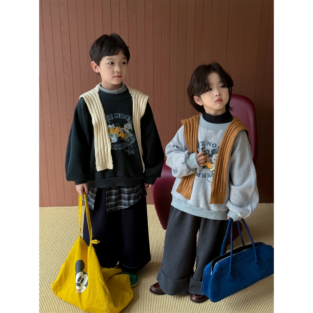 in 爱:nl25冬季儿童帅气卫衣韩版时尚百搭卡通加绒套头卫衣72387