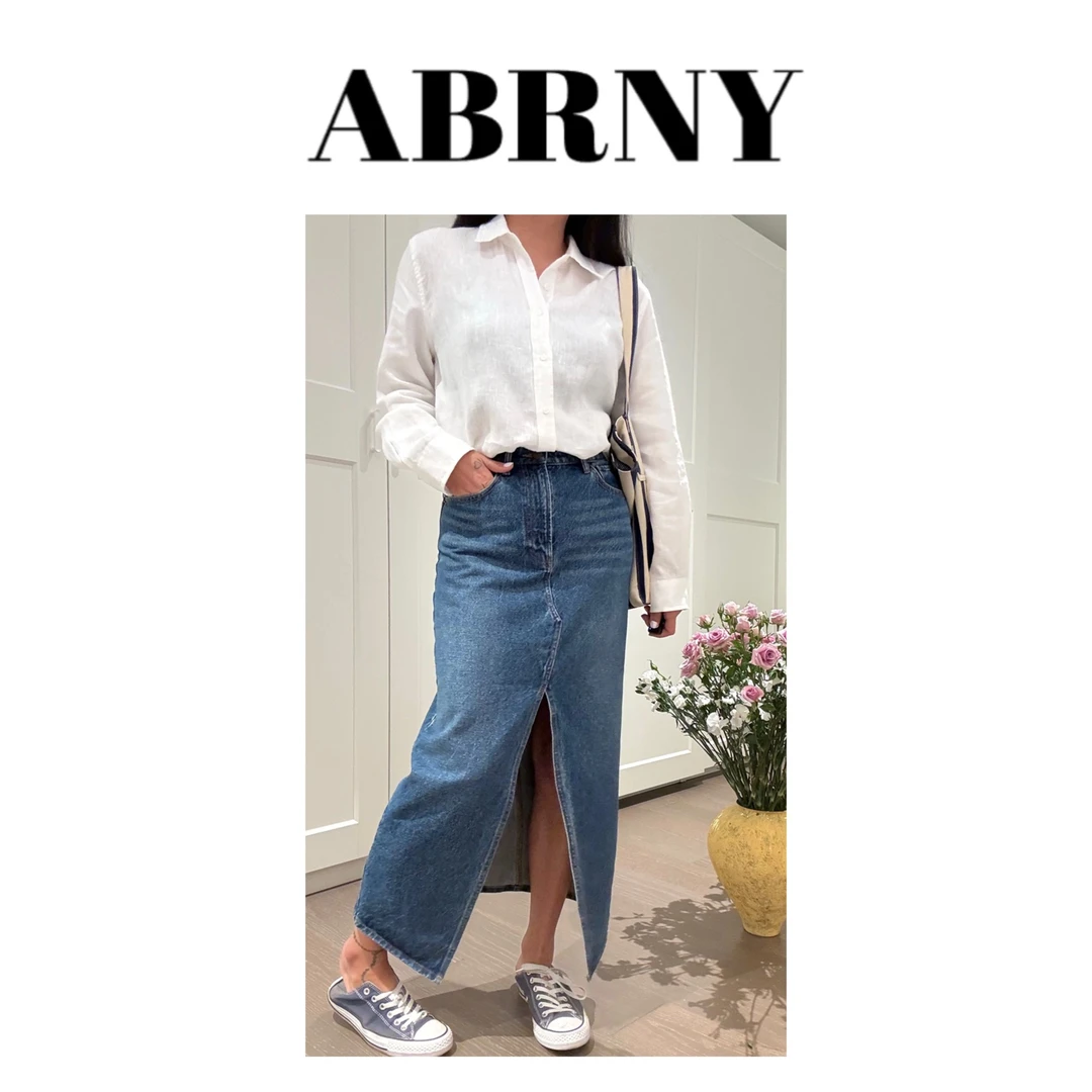 许小黑【美人鱼】琎口美国面料前开叉复古透气水洗牛仔半身裙23079