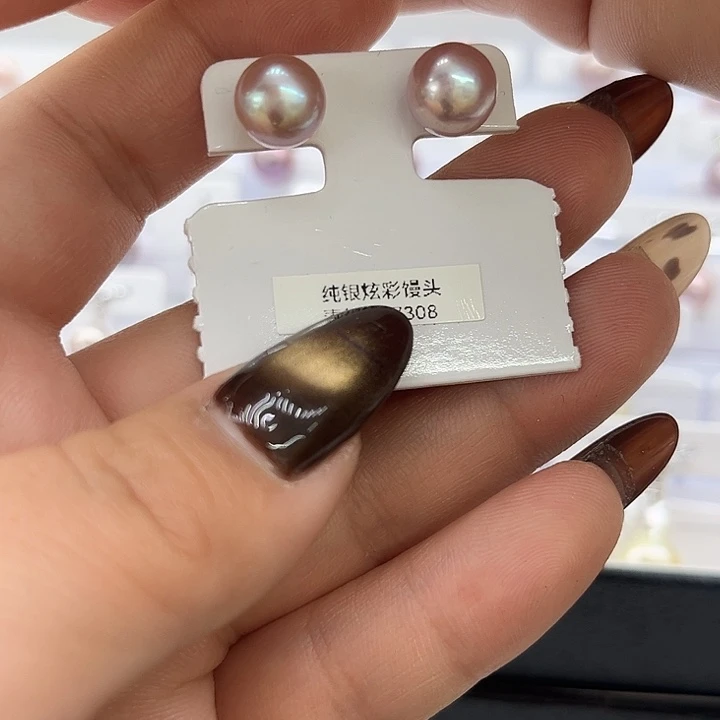 耳饰银S925镶嵌淡水珍珠