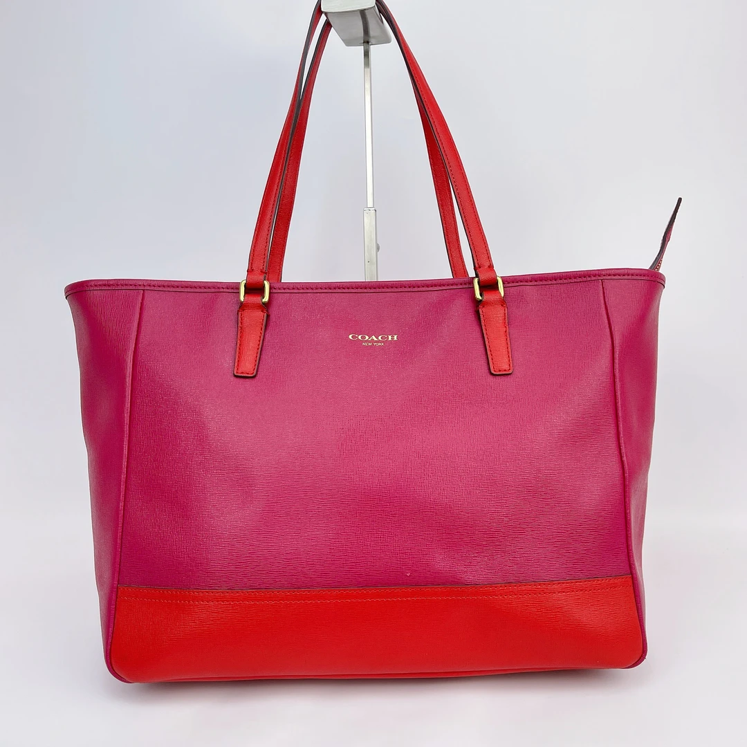 95新 COACH/蔻驰 蔻驰 拼色牛皮图特手提包底长35 N282