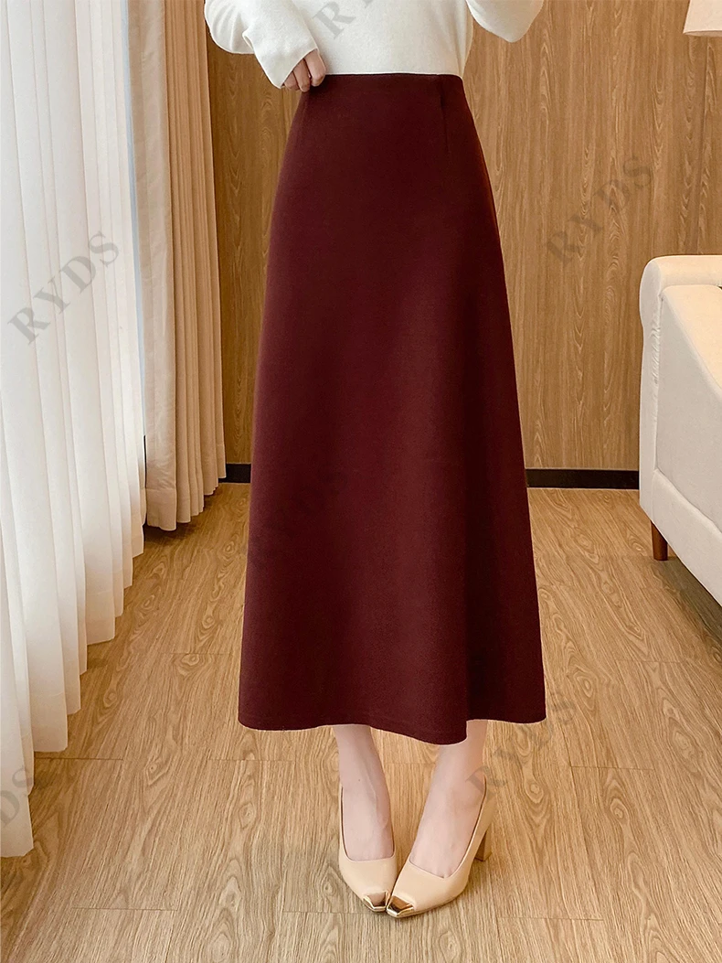 纯色显瘦A字羊毛针织通勤百搭半身裙K7333