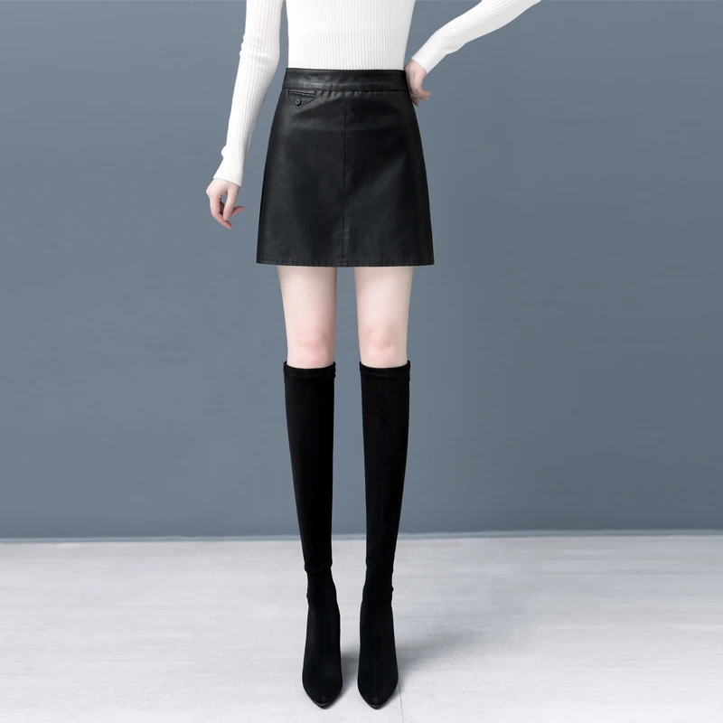 拉夏贝尔高腰显瘦皮裙2025新款复古咖色显瘦短裙时尚气质半身裙子