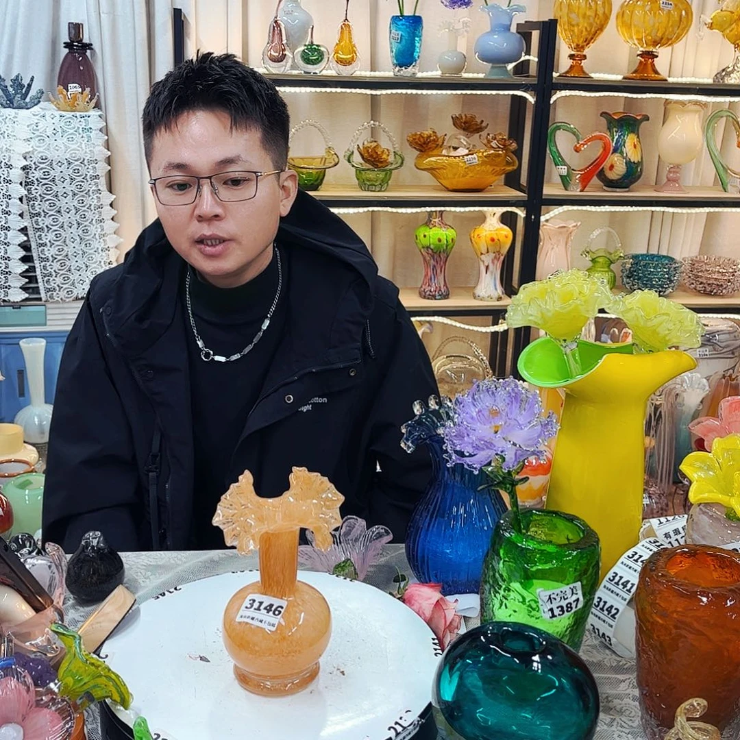 琉璃花家悦花瓶摆件一套