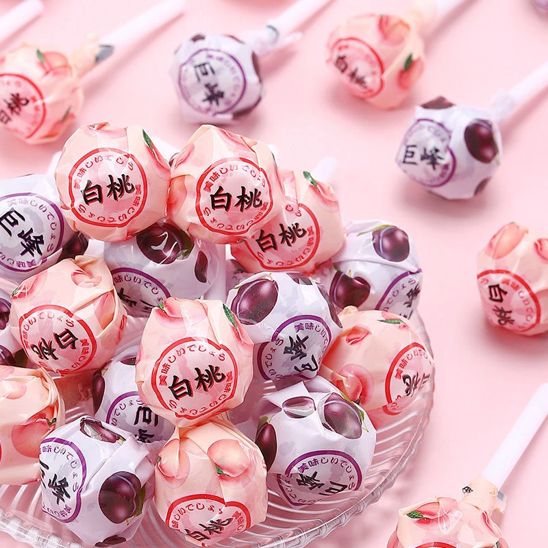 100支白桃葡萄青柠味棒棒糖批发混装高颜值办公婚车棒棒糖花袋装