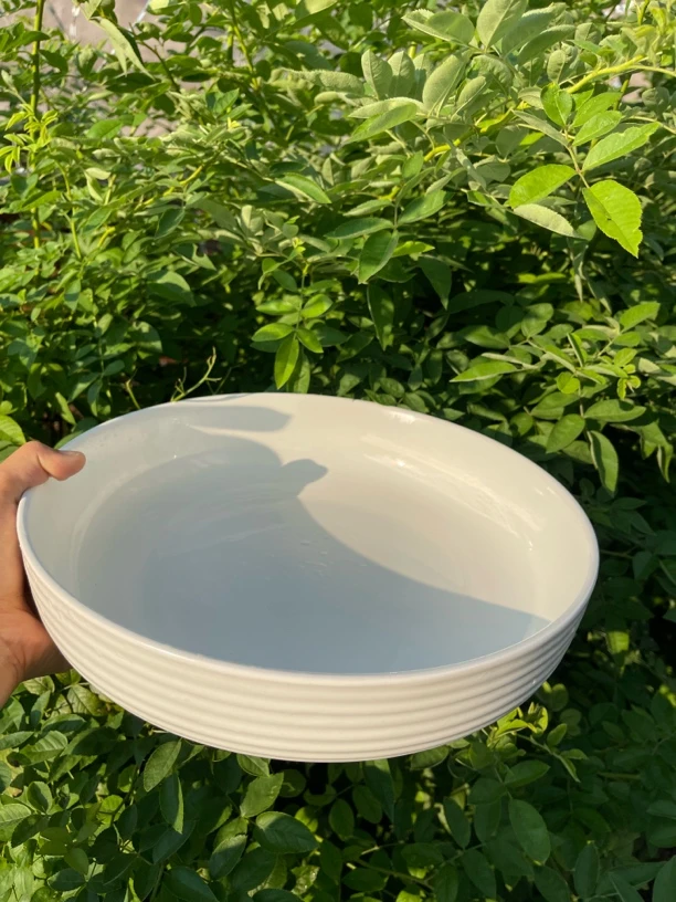 461白色螺纹家用深盘加大加厚高级感圆形汤盘菜盘