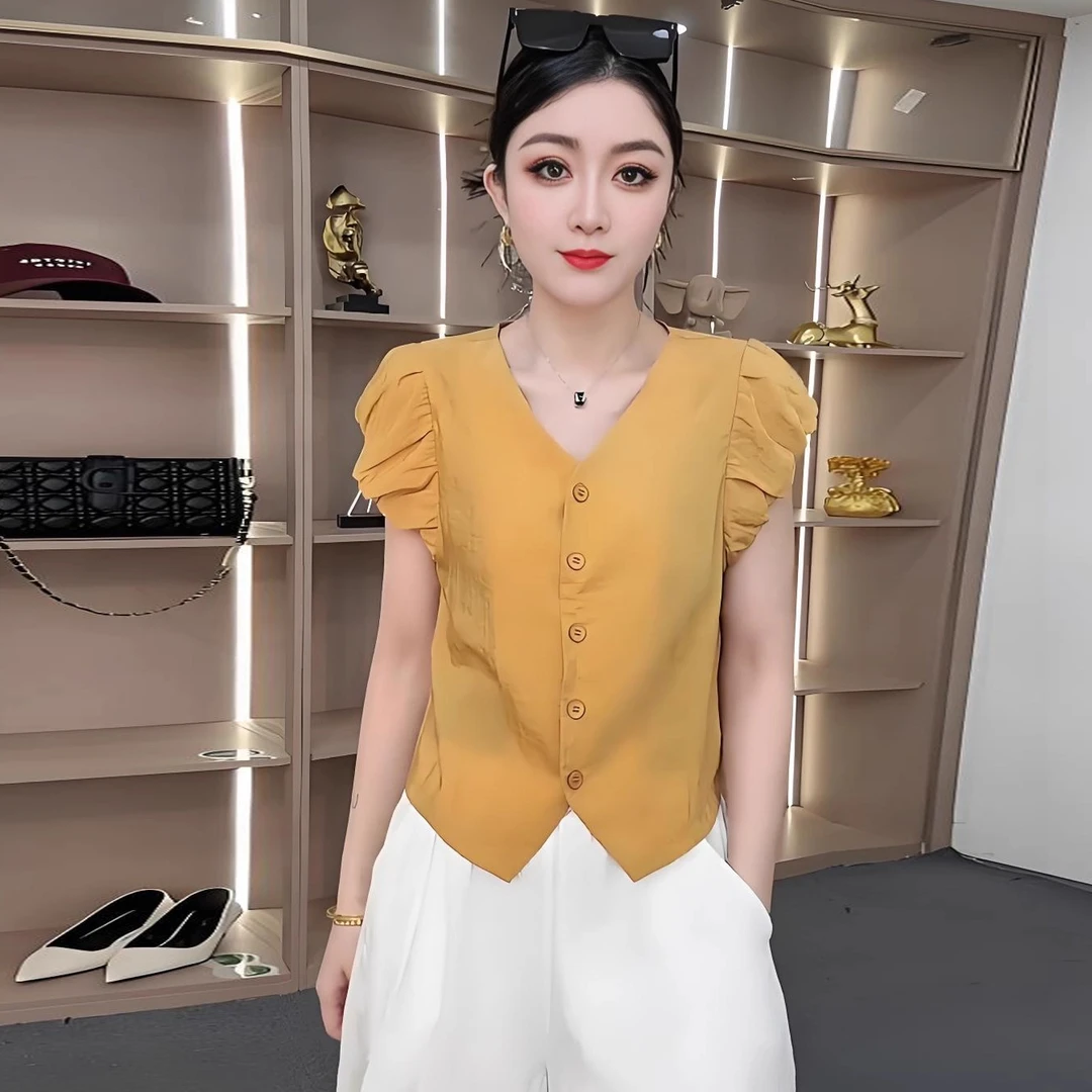 拉夏贝尔时尚短袖衬衫女士夏季新款洋气设计感小众收腰衬衣上衣薄