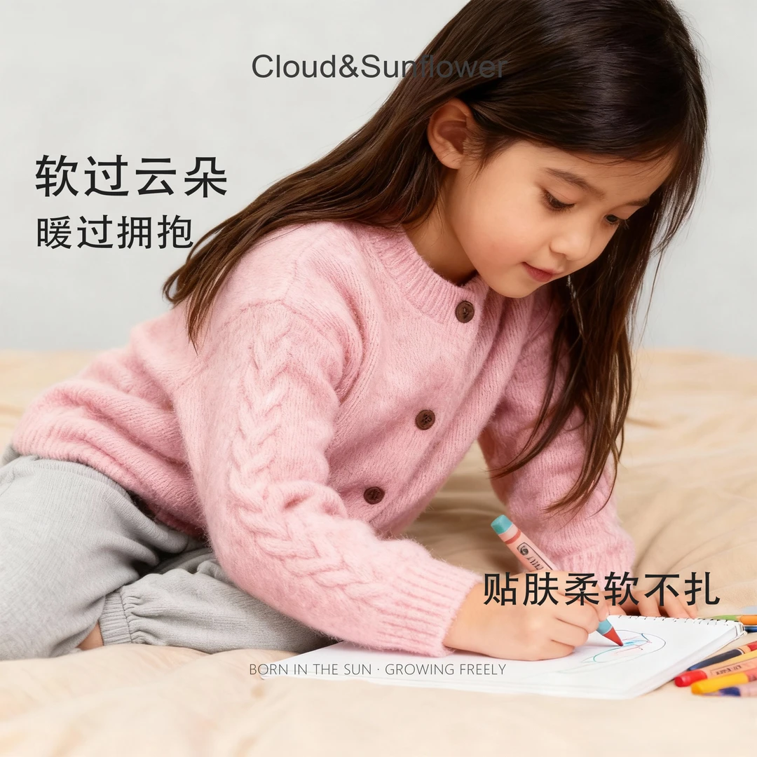 【云朵小葵】女童秋季新款时尚洋气纯色休闲毛衣百搭开衫555368