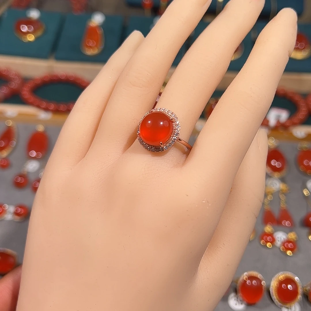 南红玛瑙银S925镶嵌戒指
