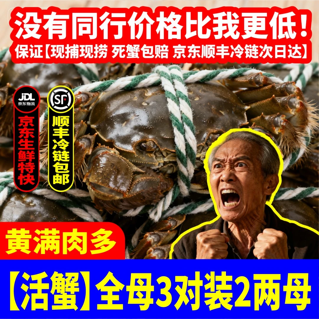 晋蟹府【活蟹】山西黄河大闸蟹+母蟹2两6只河蟹海鲜