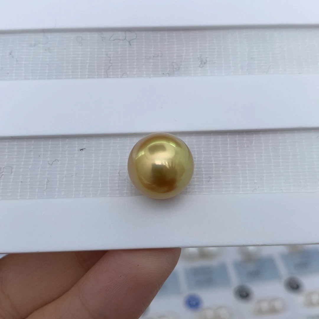 极光茶金珠裸珠海水珍珠未镶嵌12.8