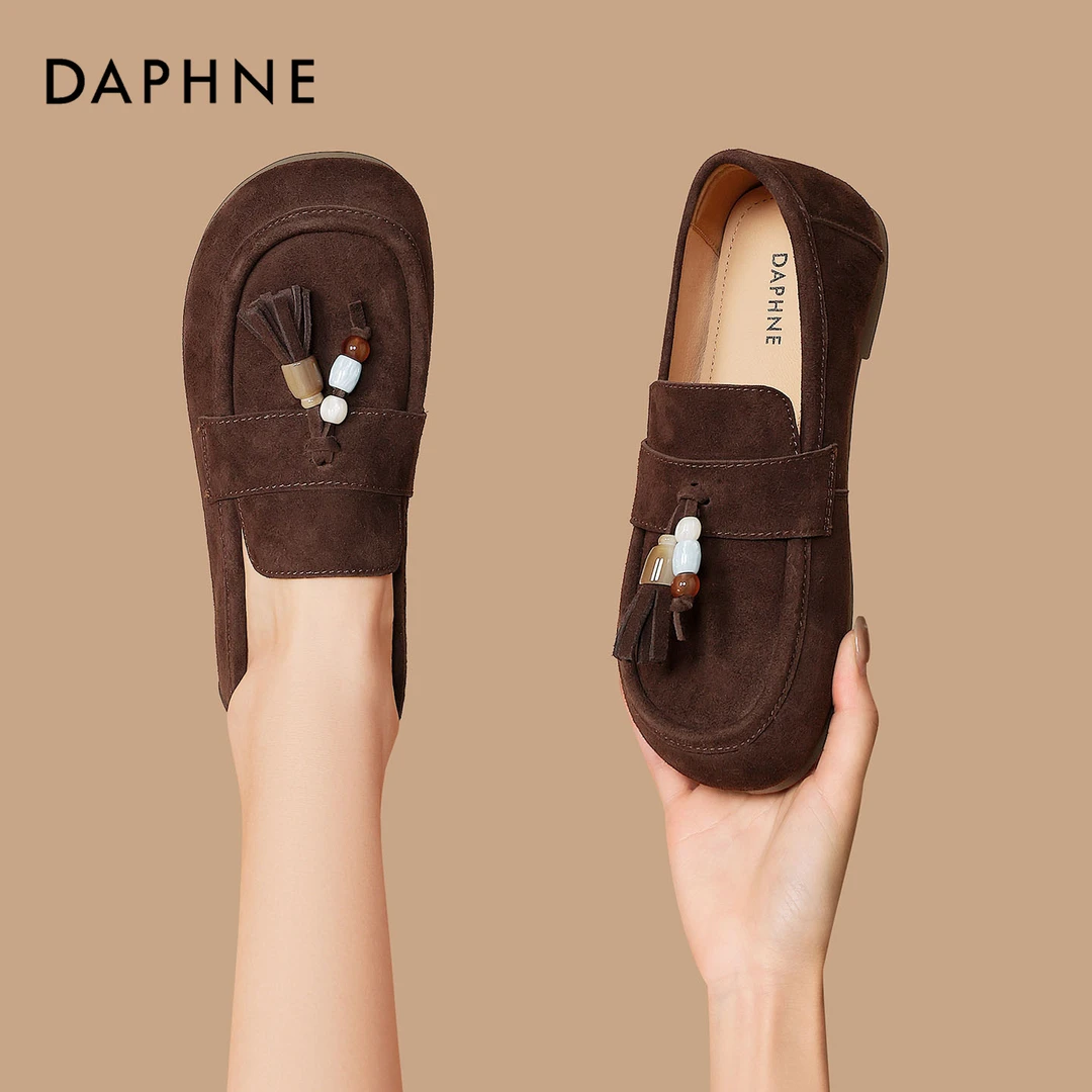 达芙妮英伦乐福鞋女2025秋季新款平底不累脚软皮豆豆鞋懒人一脚蹬