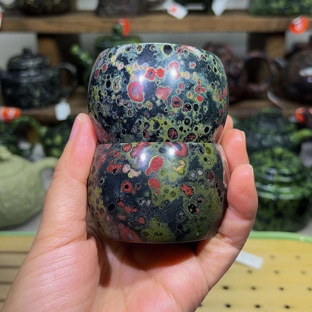 石材梅花玉安山玉精品杯2只