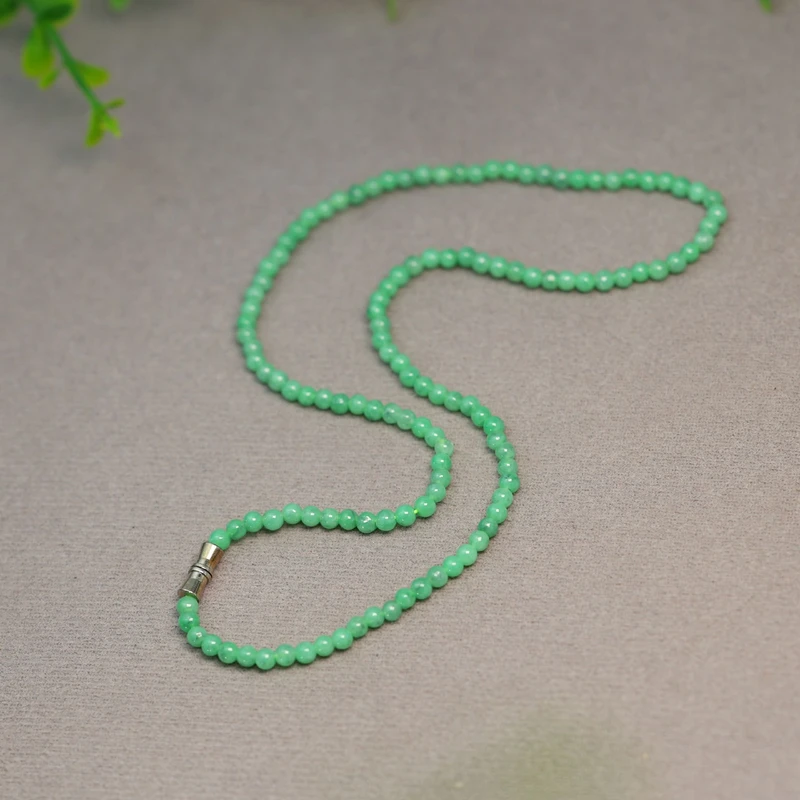 #H716 冰糯种满色阳绿天然A货翡翠小米珠小圆珠子锁骨项链