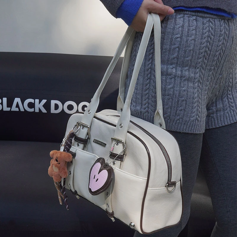 哐花原创小众设计百搭波士顿手拎包复古大容量保龄球单肩斜挎包