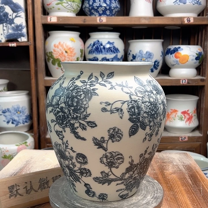 陶高26口18.5复古牡丹陶瓷