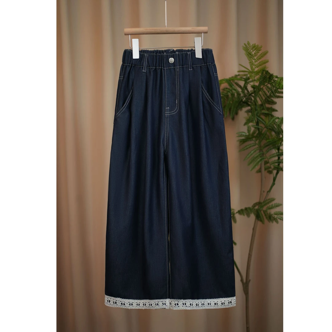 女童牛仔裤夏季新款2025天丝裤脚蕾丝边薄款百搭窄版直筒裤A039