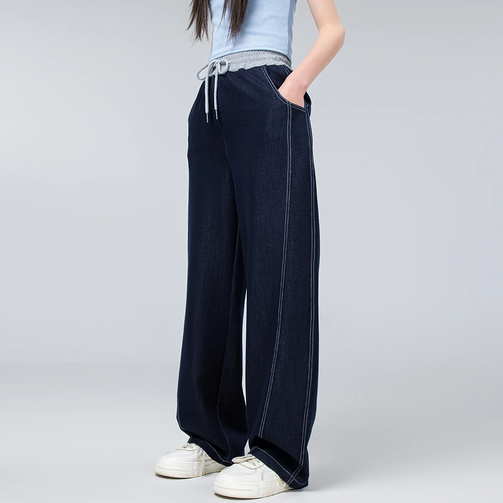 青少年女大童原色牛仔裤2025新款春夏初高中生儿童长裤休闲裤